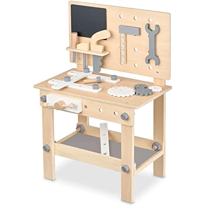 WORKBENCH CHILDREN'S WOODEN WORKSHOP WITH CHILDREN'S TOOLS, SAW, ANGLE, SCREWDRIVER, GEARS, VICE, BOARD, ACCESSORIES, WOODEN TOY FROM 3 YEARS - Image 2