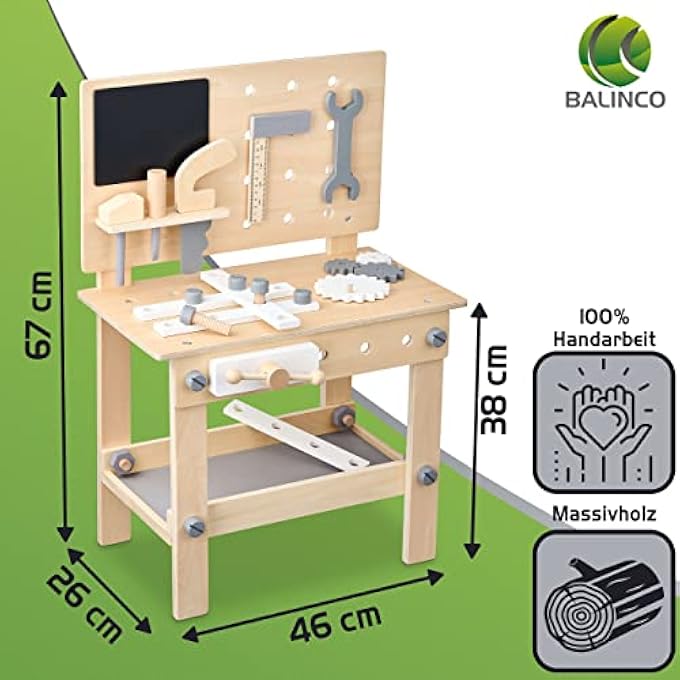 WORKBENCH CHILDREN'S WOODEN WORKSHOP WITH CHILDREN'S TOOLS, SAW, ANGLE, SCREWDRIVER, GEARS, VICE, BOARD, ACCESSORIES, WOODEN TOY FROM 3 YEARS - Image 3