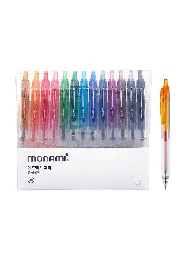 مونامي قلم حبر جاف جديد قابل للسحب من Fx Zeta، برأس رفيع للغاية (0.5 مم)، قبضة مريحة، حبر F5 فائق النعومة، ألوان متنوعة، عبوة من 13 قلمًا - Image 1