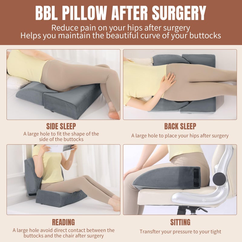 HOMBYS Adjustable Size BBL Pillow After Surgery for Sleeping,High Density Foam Butt Pillow,Brazilian Butt Lift Pillow Post Surgery Recovery for Sleeping,BBL Chair with Hole (Dark Grey) - Image 5