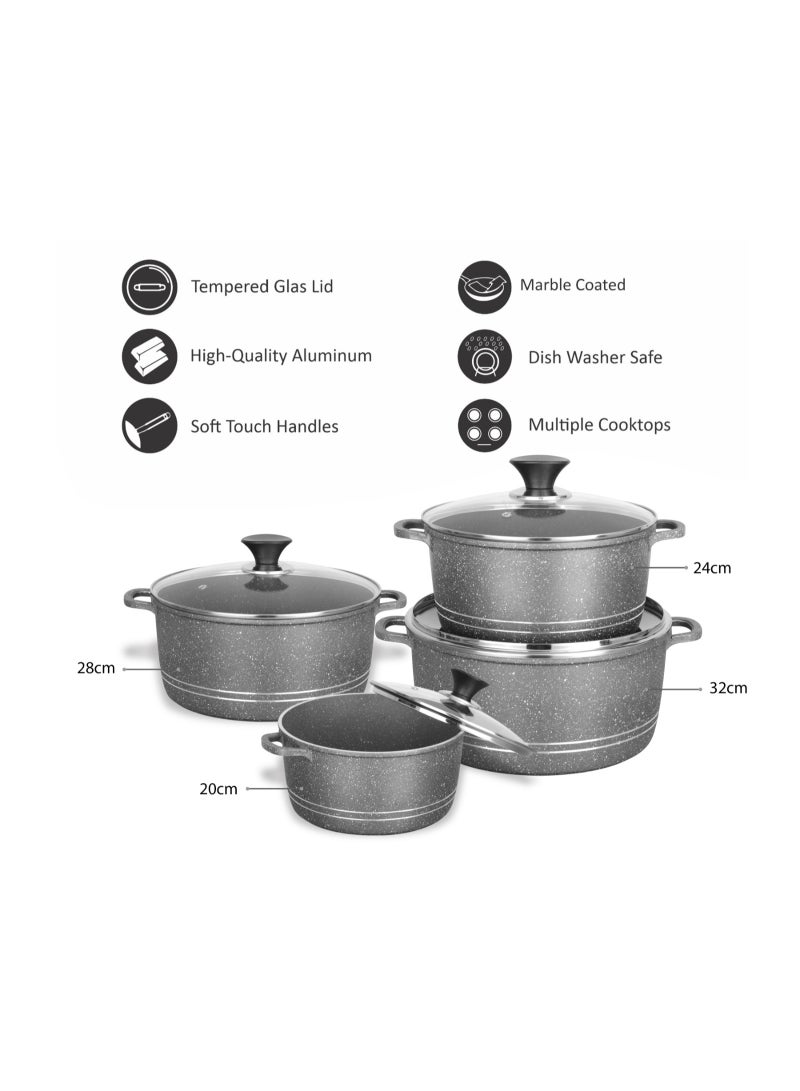 سونكس طقم قدور طبخ سونكس Centrifuge King غير لاصق 10 قطع، قدور داي كاست بطلاء رخامي، أغطية زجاجية، قاعدة مناسبة للحث، مع مقبضين سيليكون - Image 3
