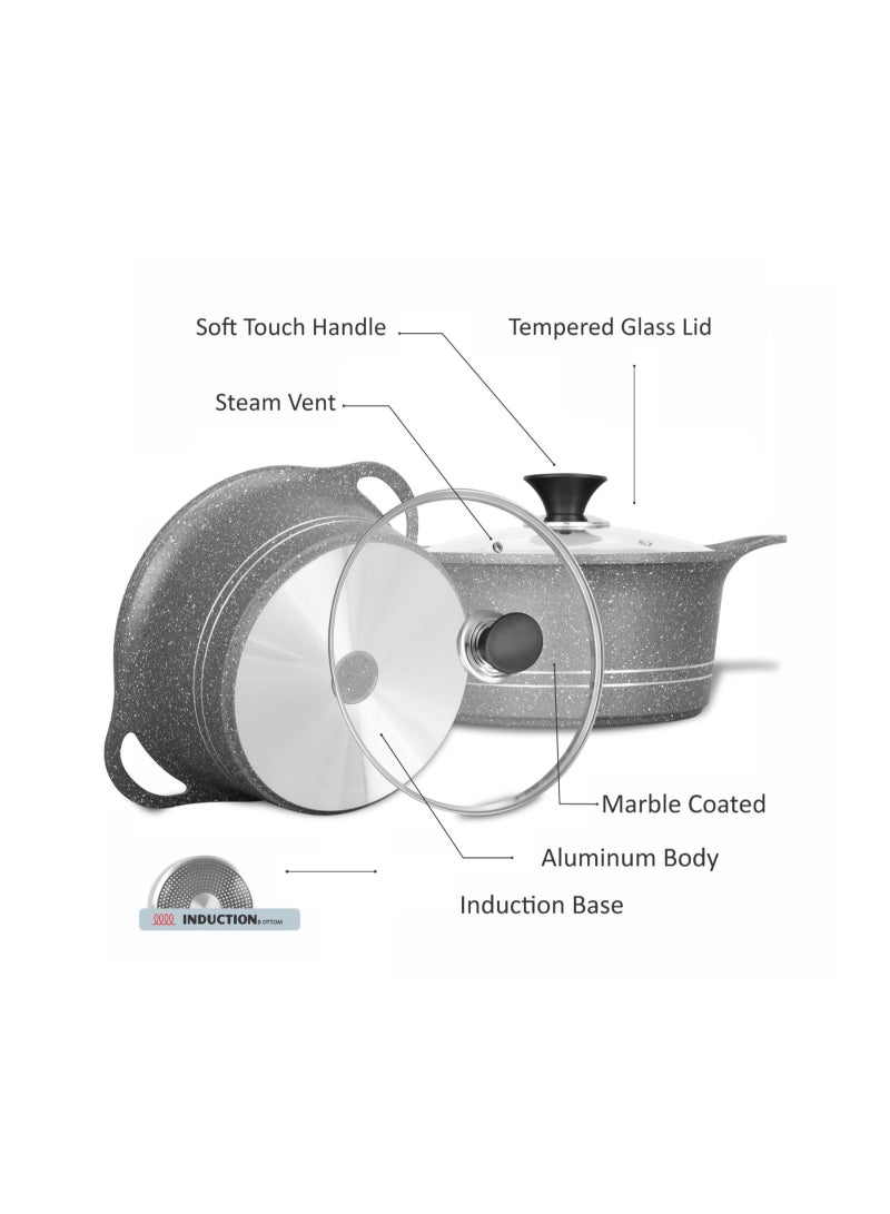 سونكس طقم قدور طبخ سونكس Centrifuge King غير لاصق 10 قطع، قدور داي كاست بطلاء رخامي، أغطية زجاجية، قاعدة مناسبة للحث، مع مقبضين سيليكون - Image 4