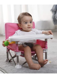 General Children's Dining Chair Portable Foldable Multifunctional Children's Dining Stool Baby Seat with Removable Tray Storage Bag Suitable for Boys and Girls 6-36 Months Outdoor Outing Eating Seat (Pink)  - Image 4