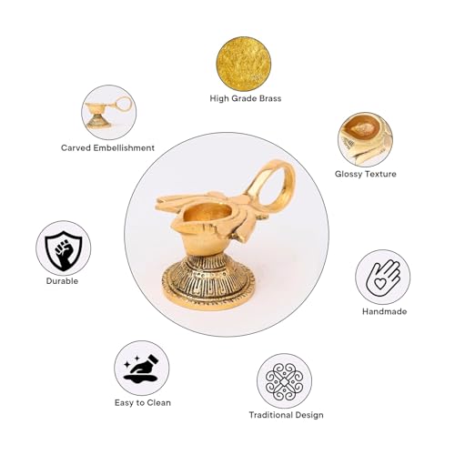 Indian-Shelf Handmade Lotus Shape Religious Pital Diya for Ceremonies God Idols Deepak Awards Pooja Unique Brass Oil Lamps Decorative (9 Cm) - Image 4
