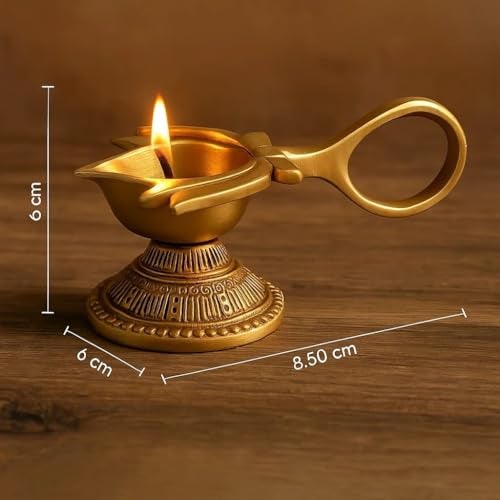 Indian-Shelf Handmade Lotus Shape Religious Pital Diya for Ceremonies God Idols Deepak Awards Pooja Unique Brass Oil Lamps Decorative (9 Cm) - Image 2