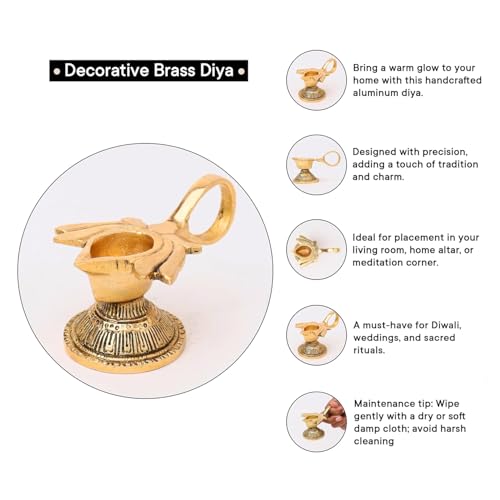 Indian-Shelf Handmade Lotus Shape Religious Pital Diya for Ceremonies God Idols Deepak Awards Pooja Unique Brass Oil Lamps Decorative (9 Cm) - Image 3