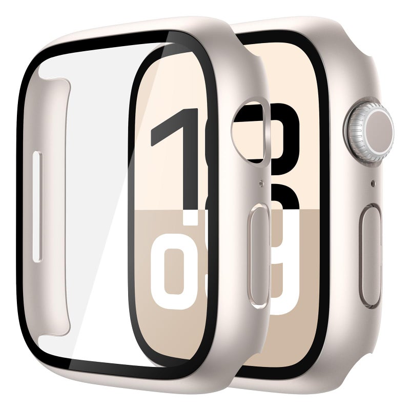 Misxi 2 Pack Tempered Glass Case Compatible for Apple Watch Series 11 (2025) Series 10 46mm, Hard PC Screen Protector Overall Protection Ultra-Thin Scratch-Resistant Cover for iWatch, 2 Starlight - Image 1