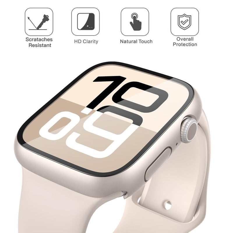 Misxi 2 Pack Tempered Glass Case Compatible for Apple Watch Series 11 (2025) Series 10 46mm, Hard PC Screen Protector Overall Protection Ultra-Thin Scratch-Resistant Cover for iWatch, 2 Starlight - Image 2