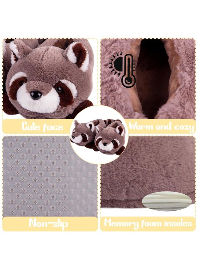 ARELUX Women's Slippers Cute Wild Animal Fuzzy Plush Funny Slippers Novelty Fox Raccoon Red Panda Sloth Hedgehog Squirrel Koala Cozy Soft Winter Warm House Shoes for Indoor/Outdoor, Grey Raccoon, 5-8 - Image 5