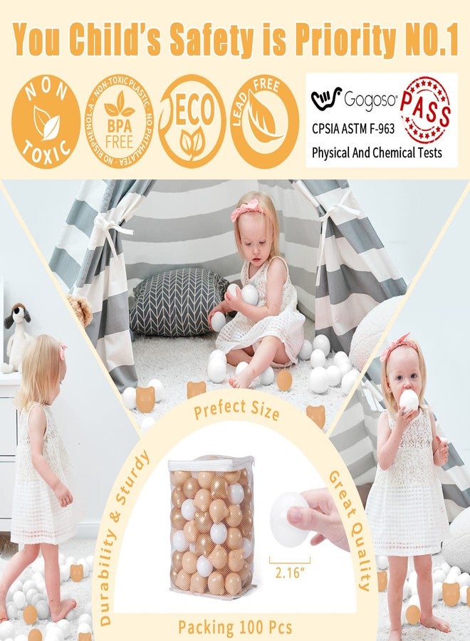 GOGOSO Bear Ball Pit Balls Shapes BPA Free Plastic Play Balls Crush Proof Kids Toddlers Baby Pastel Pelotas Toy Shaped Giant Friendship Bracelet, 2.15inch 100pcs, Brown Beige White - Image 2