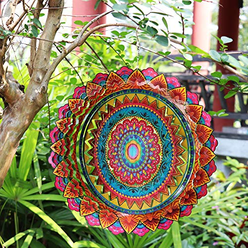 FONMY Stainless Steel Wind Spinner Worth Gift Indoor Outdoor Garden Decoration Crafts Ornaments 12 inch Multi Color Mandala Wind Spinners - Image 3