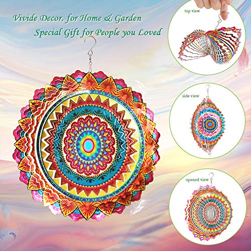 FONMY Stainless Steel Wind Spinner Worth Gift Indoor Outdoor Garden Decoration Crafts Ornaments 12 inch Multi Color Mandala Wind Spinners - Image 2