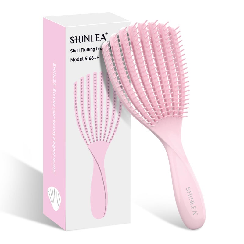 SHINLEA Detangler Brush for Curly Hair Hairbrush for Wet Dry Thick Thin Easily Comb Through Curl Hair and Reduces Breakage Curly Brush for Women Men Kid Pink
