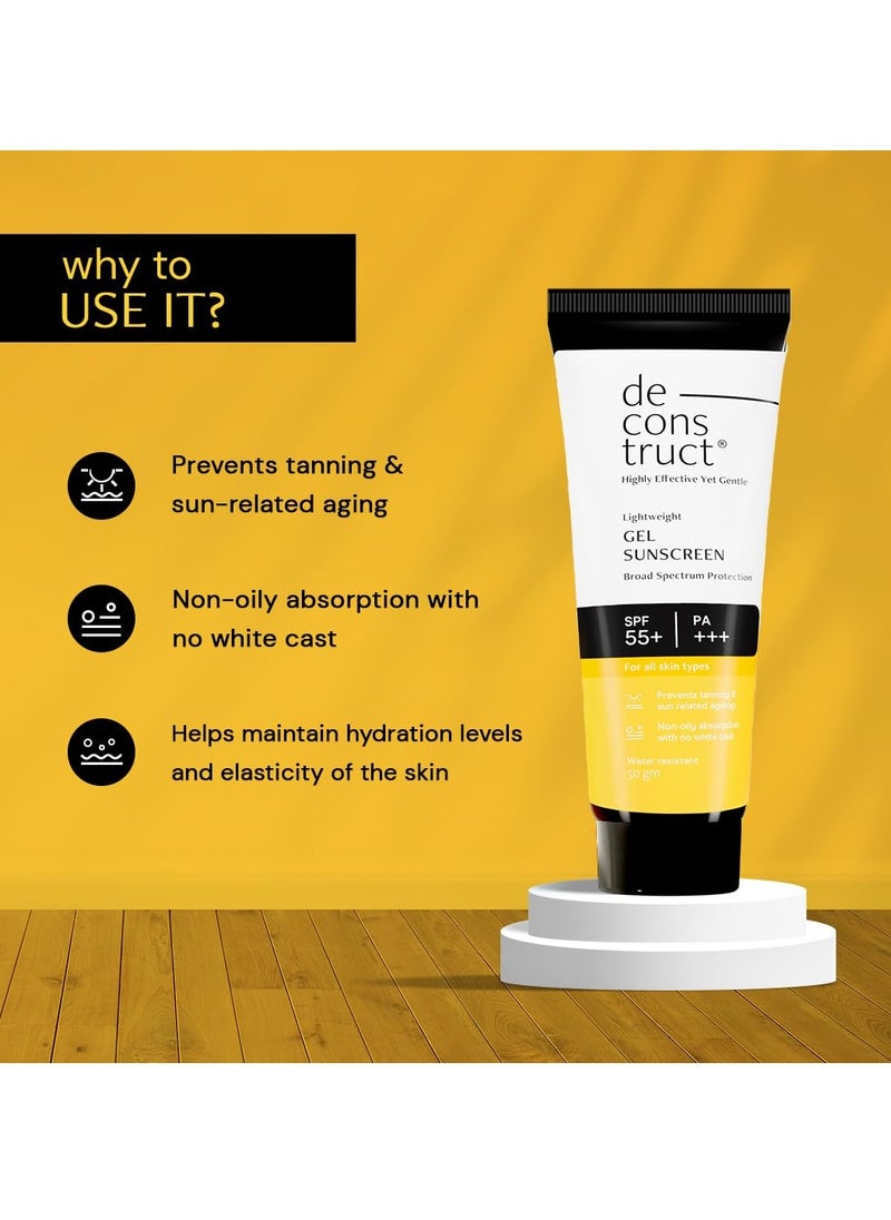 Deconstruct Deconstruct Face Gel Sunscreen SPF 50 + and PA+++ | Gel based sunscreen for oily, combination, acne prone & normal skin| Broad spectrum sunscreen, No White Cast, Lightweight - 50g each, pack of 3  - Image 2