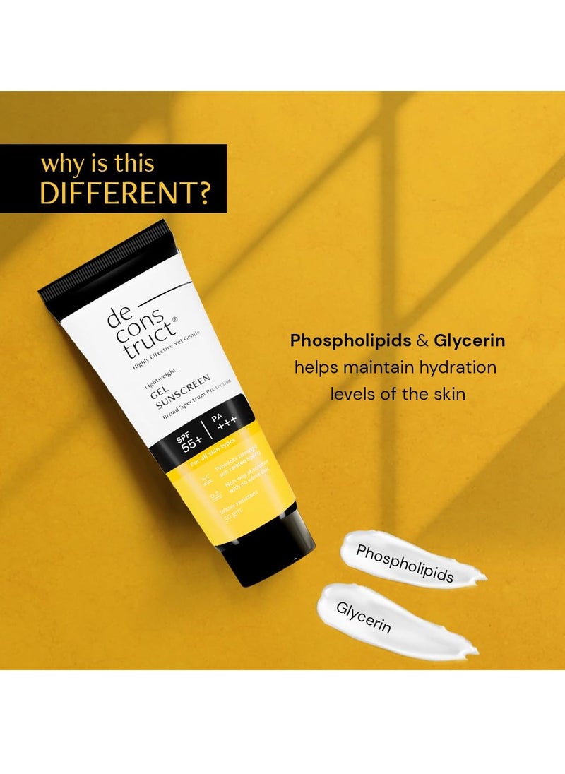 Deconstruct Deconstruct Face Gel Sunscreen SPF 50 + and PA+++ | Gel based sunscreen for oily, combination, acne prone & normal skin| Broad spectrum sunscreen, No White Cast, Lightweight - 50g each, pack of 3  - Image 3