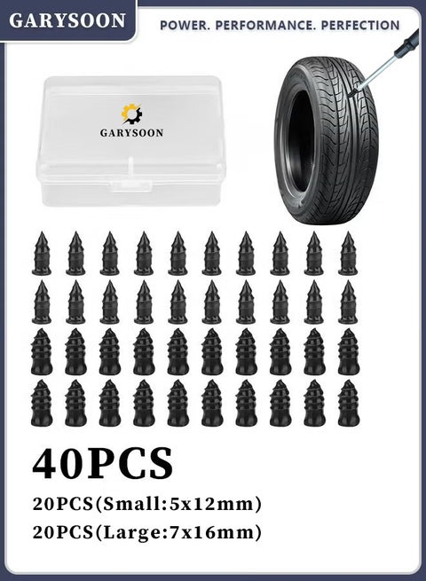 40 Pcs Tire Repair Rubber Nail Screws, Self-Service Fast Tire Puncture Repair Tool Kit, 2 Sizes (5×11.5mm & 7.1×14.5mm), Universal Tire Plug Kit for Car, Motorcycle, Truck, Jeep, and Bicycle