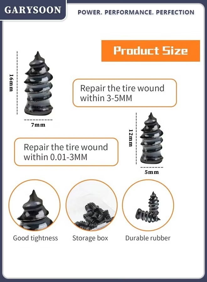 Garysoon 40 Pcs Tire Repair Rubber Nail Screws, Self-Service Fast Tire Puncture Repair Tool Kit, 2 Sizes (5×11.5mm & 7.1×14.5mm), Universal Tire Plug Kit for Car, Motorcycle, Truck, Jeep, and Bicycle - Image 2