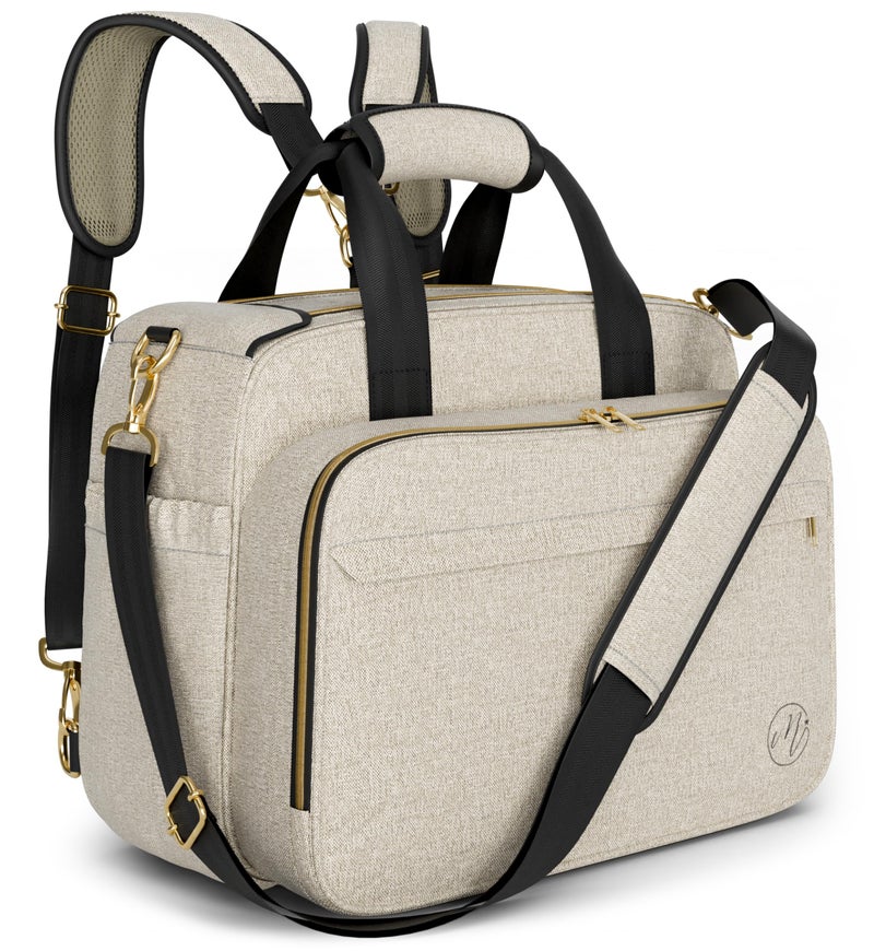 Mellories Mellories 4 in 1 Convertible Diaper Bag Tote for Baby Boys and Girls Converts into Diaper Backpack Tote Bag Stroller Bag and Crossbody Diaper Bag Beige Baby Travel Bag Gift for Mom