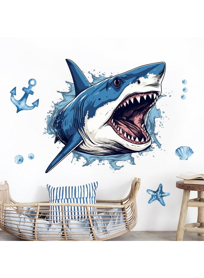 Supzone Large 3D Shark Opening Mouth Wall Decals, 23.6 * 30.7 inches Ocean Wall Sticker Self-Adhesive for Boys Bedroom Livingroom Nursery Playroom Classroom - Image 1