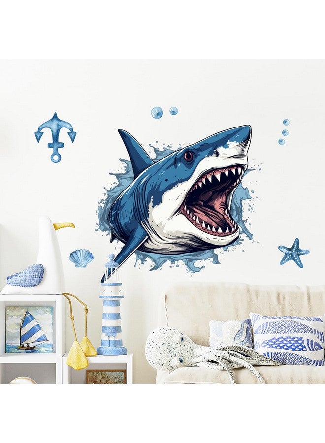 Supzone Large 3D Shark Opening Mouth Wall Decals, 23.6 * 30.7 inches Ocean Wall Sticker Self-Adhesive for Boys Bedroom Livingroom Nursery Playroom Classroom - Image 4