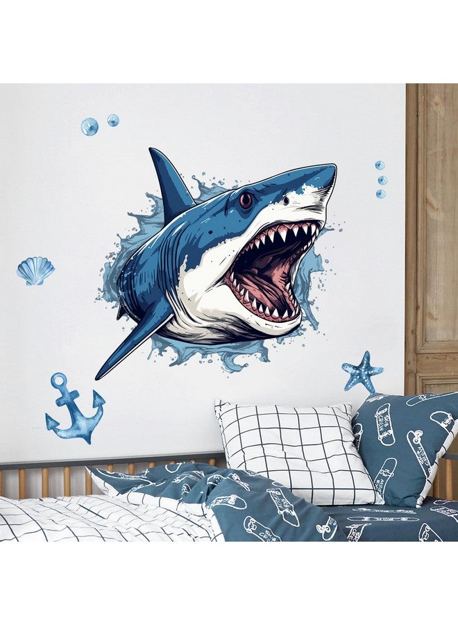 Supzone Large 3D Shark Opening Mouth Wall Decals, 23.6 * 30.7 inches Ocean Wall Sticker Self-Adhesive for Boys Bedroom Livingroom Nursery Playroom Classroom - Image 2