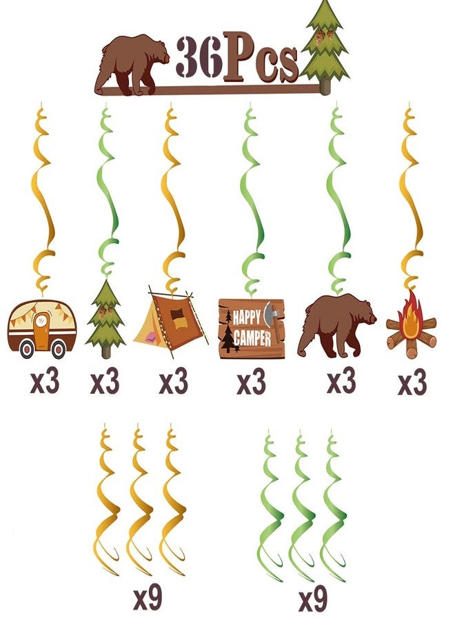 Kinyanco 36PCS Happy Camper Party Hanging Swirls Decorations, Camping Theme Party Supplies Adventure Bears Sign Foil Swirls Ceiling Decorations, Birthday Party Hanging Decor for Kids Boys and Girls - Image 2