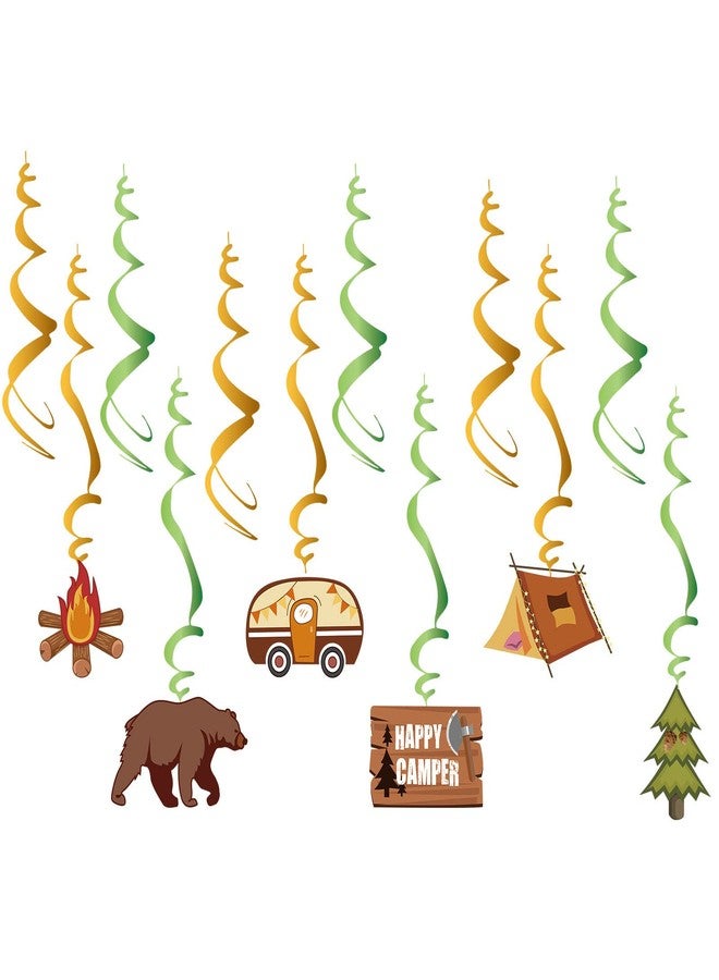 Kinyanco 36PCS Happy Camper Party Hanging Swirls Decorations, Camping Theme Party Supplies Adventure Bears Sign Foil Swirls Ceiling Decorations, Birthday Party Hanging Decor for Kids Boys and Girls - Image 4
