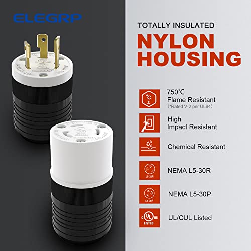 ELEGRP NEMA L5-30R Locking Connector, Generator Twist Lock Adapter Connector, 30 Amp 125V 2 Pole 3 Wire Grounding, Industrial Grade Heavy Duty, UL Listed (1 Pack, Black/White) - Image 3