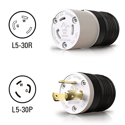 ELEGRP NEMA L5-30R Locking Connector, Generator Twist Lock Adapter Connector, 30 Amp 125V 2 Pole 3 Wire Grounding, Industrial Grade Heavy Duty, UL Listed (1 Pack, Black/White) - Image 2