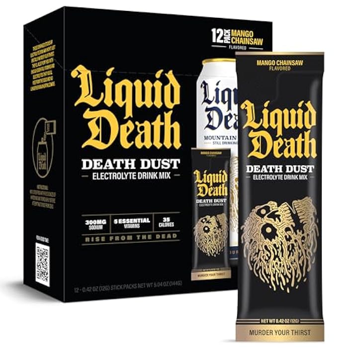 Liquid Death مسحوق موت الإلكتروليت السائل - نكهة المانجو - عبوات ترطيب - منشار المانجو - عبوة 12 عصا - استبدال الإلكتروليت - Image 1