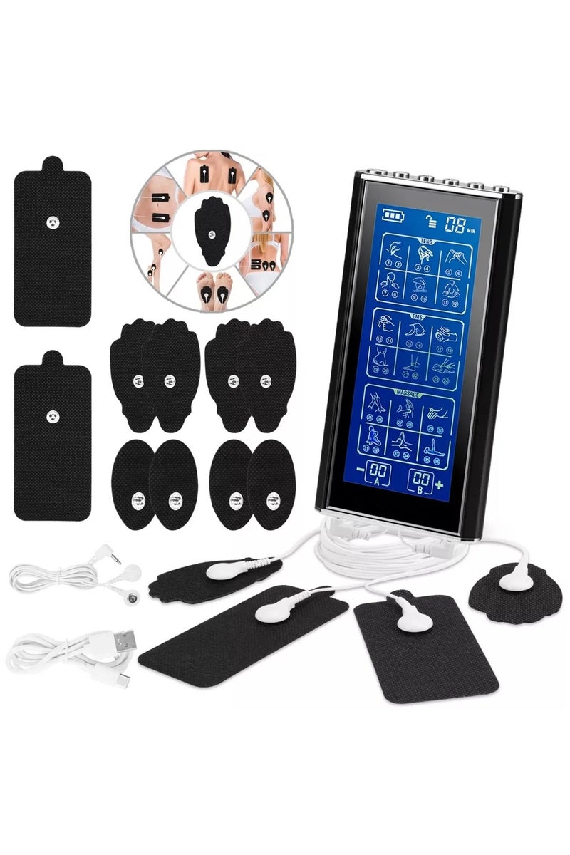 LAESO 3-in-1 Dual Channel TENS EMS Unit 36 Modes Mini Rechargeable Physiotherapy Instrument for Back Neck Pain Relief Therapy,Deep Tissue Shoulder Pain Relief,Electronic Pulse Massager Muscle Massager (Black) - Image 1