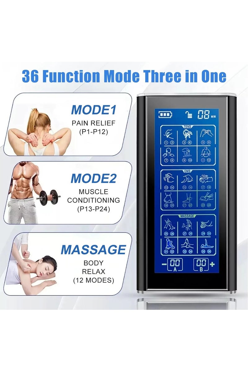 LAESO 3-in-1 Dual Channel TENS EMS Unit 36 Modes Mini Rechargeable Physiotherapy Instrument for Back Neck Pain Relief Therapy,Deep Tissue Shoulder Pain Relief,Electronic Pulse Massager Muscle Massager (Black) - Image 4