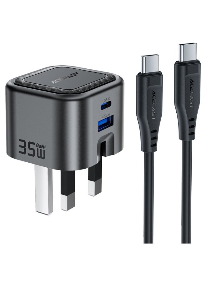 ACEFAST GaN Fast Foldable Wall Charger With 1.2m USB-C to USB-C Cable, A120 PD 35W 2 Port (1 USB-A, 1 USB-C) - Black Compatible For Phones, Tablets, Gaming Console - Image 1