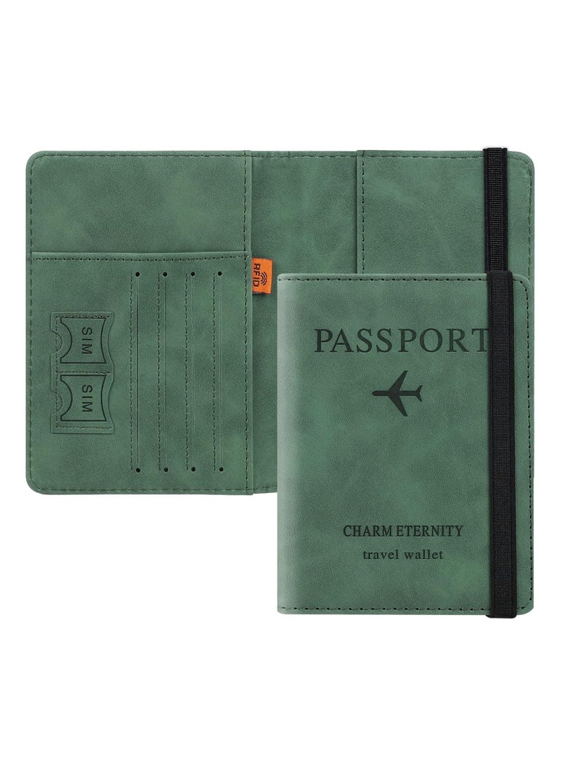 Passport Holder Wallet Cover Case, Passport Case with RFID Blocking, PU Leather Travel Document Holder for Men and Women Travel Accessories (Green) - Image 1