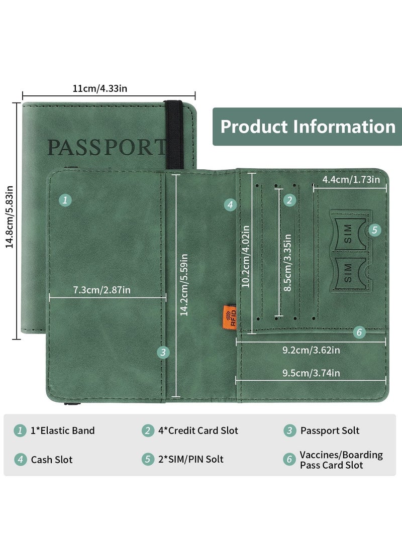 Passport Holder Wallet Cover Case, Passport Case with RFID Blocking, PU Leather Travel Document Holder for Men and Women Travel Accessories (Green) - Image 4