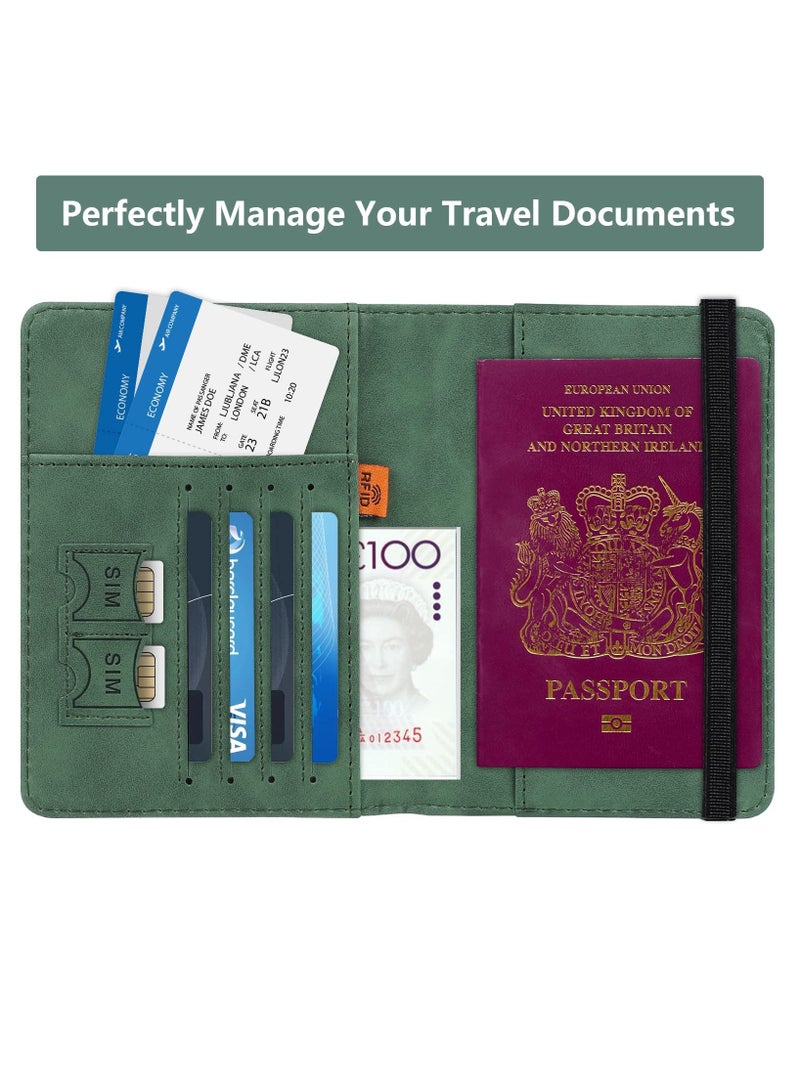 Passport Holder Wallet Cover Case, Passport Case with RFID Blocking, PU Leather Travel Document Holder for Men and Women Travel Accessories (Green) - Image 3