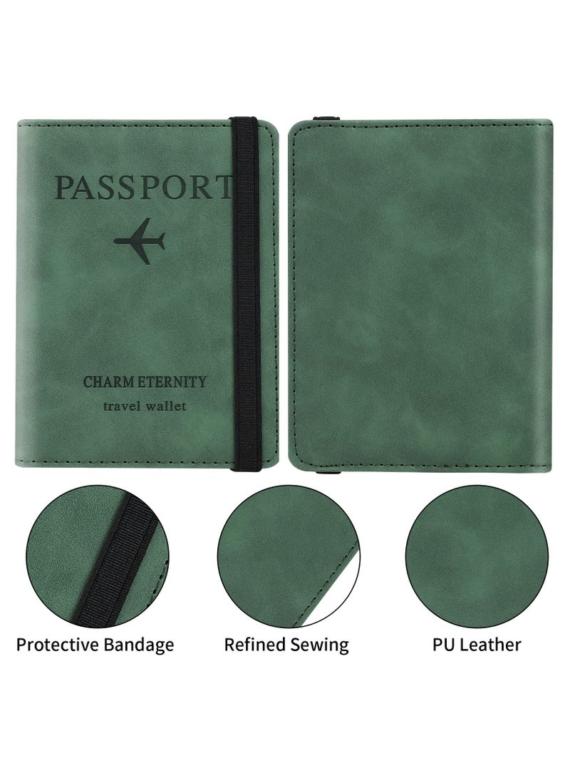 Passport Holder Wallet Cover Case, Passport Case with RFID Blocking, PU Leather Travel Document Holder for Men and Women Travel Accessories (Green) - Image 5