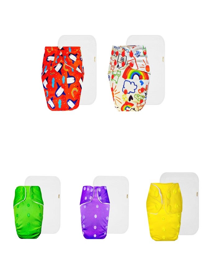 Dumbledo Premium Cloth Diaper with Cotton Insert (Pack of 5) | Soft & Gentle | Leakproof | Adjustable Snaps | Everyday Diapering Essential | 3 Months - 3 Years | Unisex Baby - Image 1