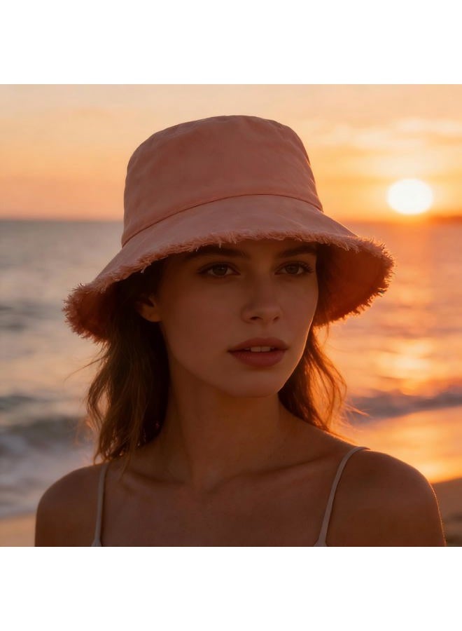 Boderier Sun Hats for Women Summer Casual Wide Brim Cotton Bucket Hat Beach Vacation Travel Accessories (Light Pink) - Image 2
