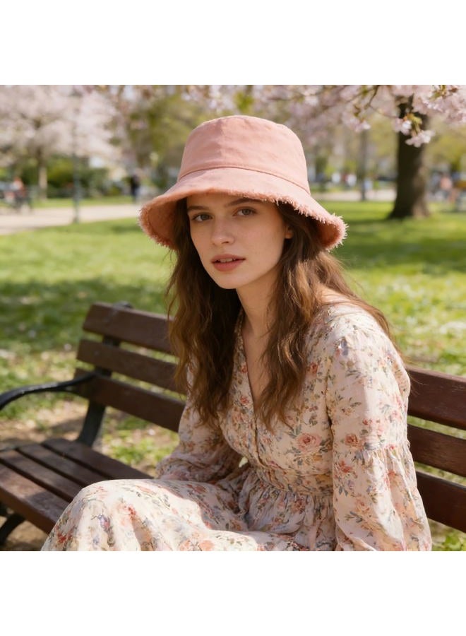 Boderier Sun Hats for Women Summer Casual Wide Brim Cotton Bucket Hat Beach Vacation Travel Accessories (Light Pink) - Image 3