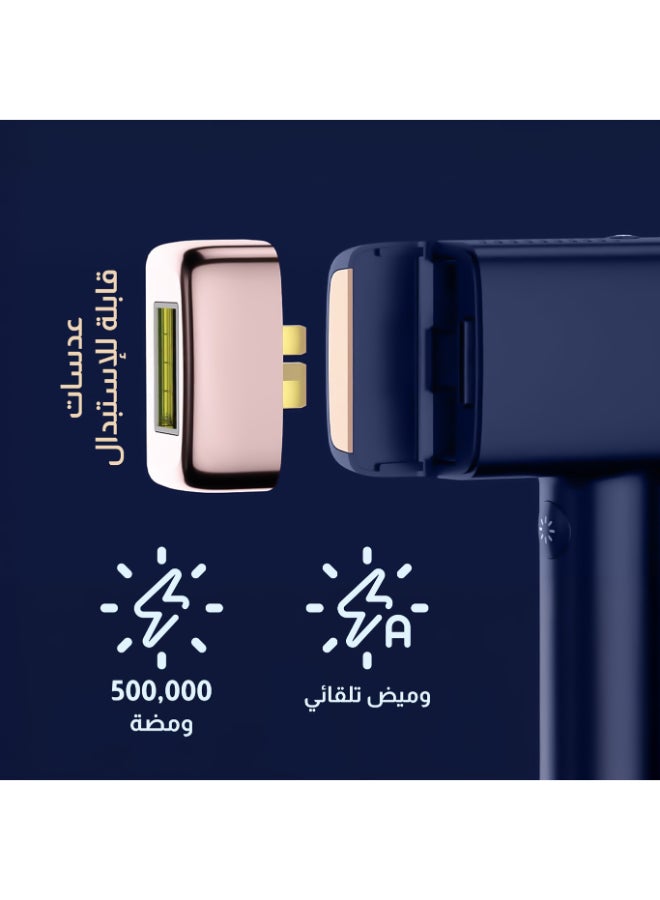 ملاي أحدث جهاز لإزالة الشعر بالليزر T14 سريع وغير مؤلم، 3 طبقات ضغط بارد/5 مستويات/500000 نبضة، أزرق داكن - Image 4