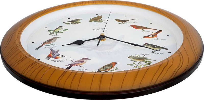 JUSTIME Lovely Collection 14-inch Plays 12 Popular North American Bird's Songs Wall Clock Mantel Clock Home Deco Multicolor(TCBD064 Wooden Grain) - Image 4