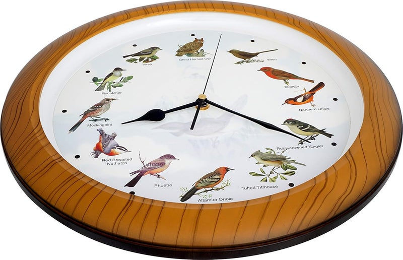 JUSTIME Lovely Collection 14-inch Plays 12 Popular North American Bird's Songs Wall Clock Mantel Clock Home Deco Multicolor(TCBD064 Wooden Grain) - Image 3