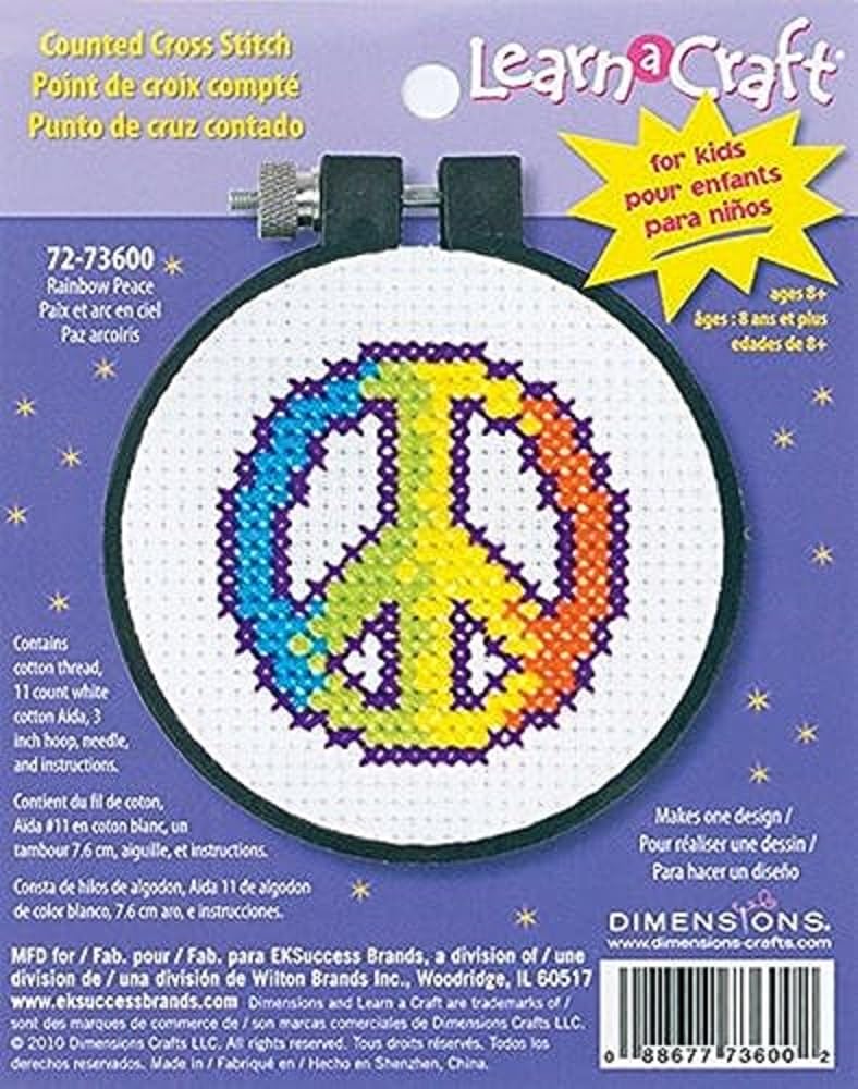 Dimensions LearnACraft Rainbow Peace Mini Counted Cross Stitch Kit for Beginners 3 Small Multicolored