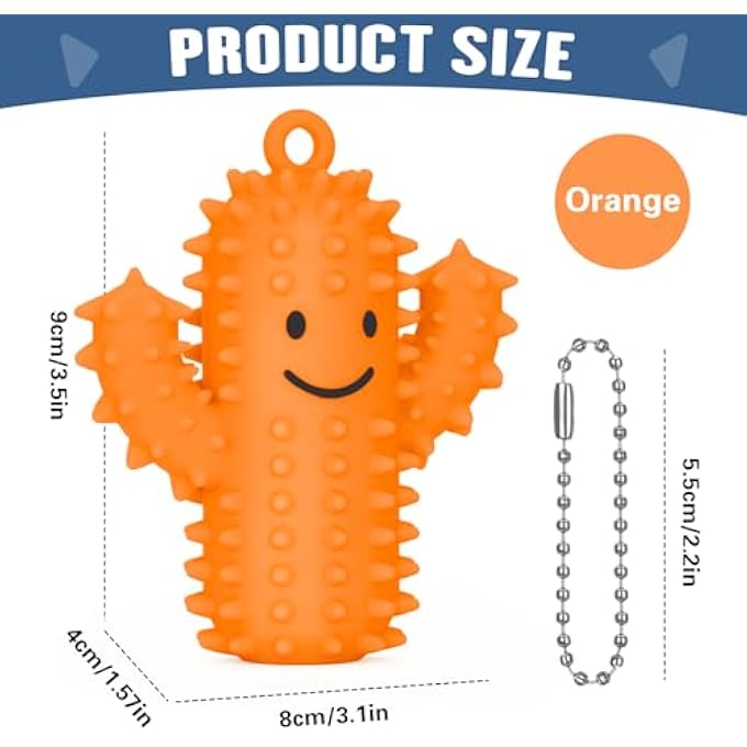 GIFTIARA Pain Stim Fidget Toy, Silicone Spiky Cactus Stress Reduce Fidget Keychain for Adult Autism Anxiety Work Stress Relief (Orange) - Image 2