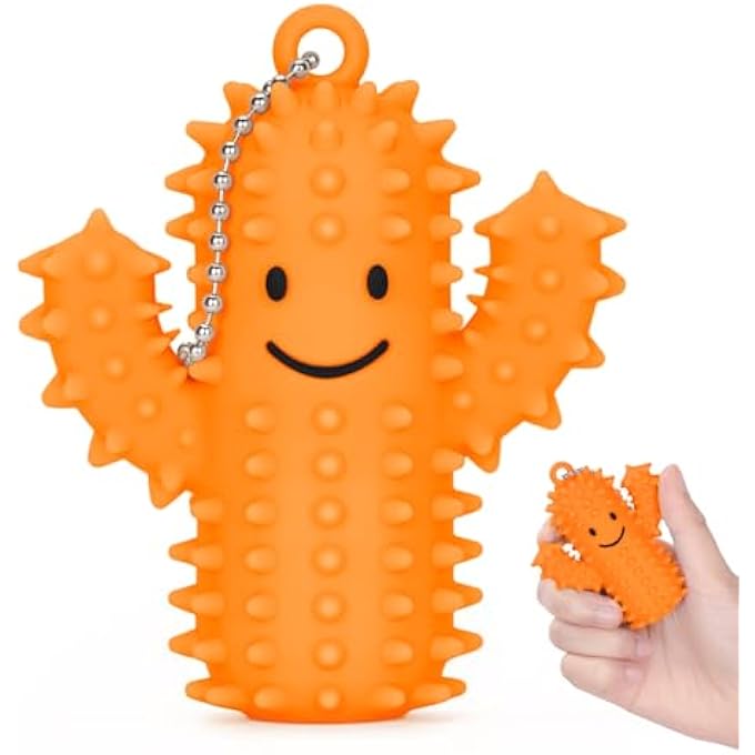 GIFTIARA Pain Stim Fidget Toy, Silicone Spiky Cactus Stress Reduce Fidget Keychain for Adult Autism Anxiety Work Stress Relief (Orange) - Image 1