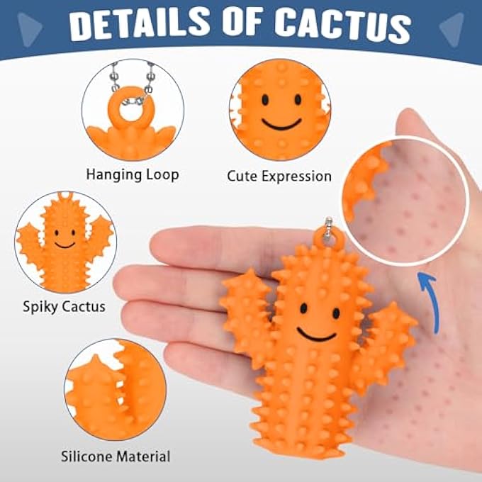 GIFTIARA Pain Stim Fidget Toy, Silicone Spiky Cactus Stress Reduce Fidget Keychain for Adult Autism Anxiety Work Stress Relief (Orange) - Image 3