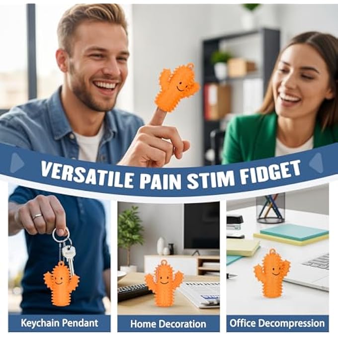 GIFTIARA Pain Stim Fidget Toy, Silicone Spiky Cactus Stress Reduce Fidget Keychain for Adult Autism Anxiety Work Stress Relief (Orange) - Image 5