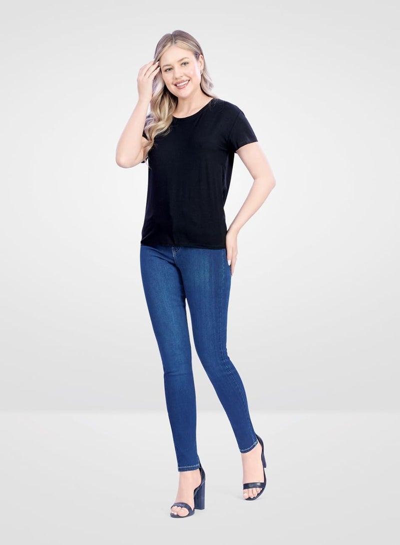 Web Denim Web Denim Blue Highwaist Skinny Stretchable Straight Denim Pant Fashionable Comfort Fit Casual Jeans With Pockets For Women  - Image 1
