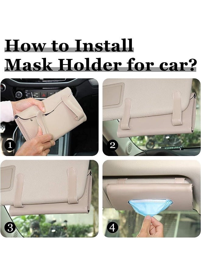 SHOWAY Car Tissue Holder, Mask Refillable Mask, Sun Visor Napkin Holder For Car, Face Hanging Paper Towel Clip, Pu Leather Box, Beige  - Image 5